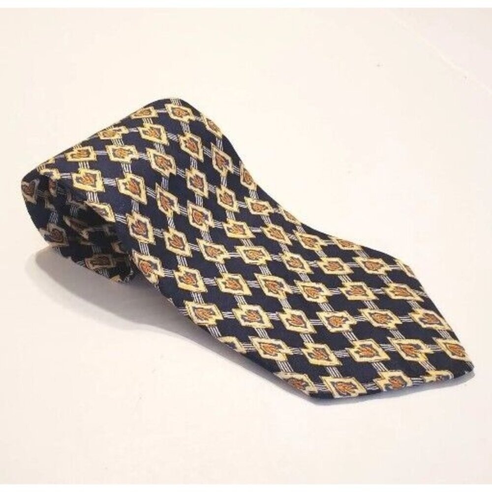 Christian Dumas Necktie 4"  Vintage Tie 100% Silk Made in  USA Blue Yellow White